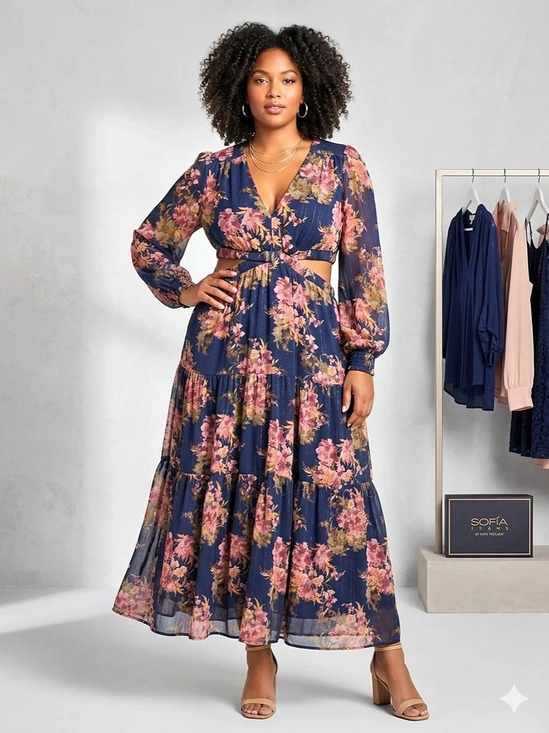 sofia by sofia vergara Dresses & Skirts - Sofia Jeans by Sofia Vergara Women's Cutout Maxi Dress with Long Sleeves
